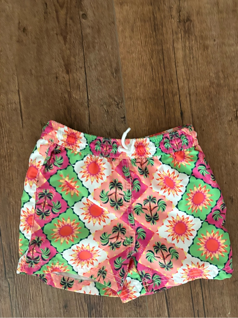 Janie and Jack Bright Floral Tile Swim Shorts in Pink, Green, Orange, White